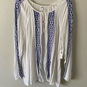 Old Navy White Blouse with Blue Accents
